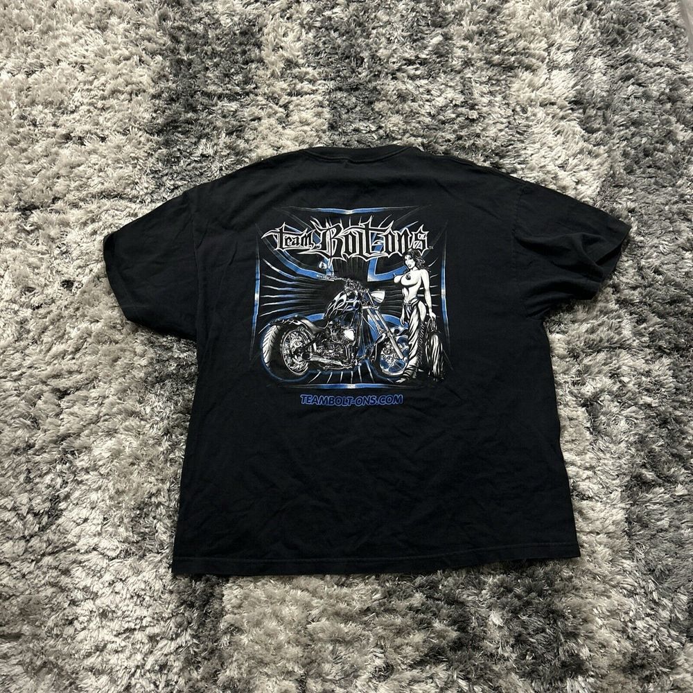 Mens Vintage Short Sleeve T-Shirt Size 2XL Team Bolt-Ons Sexy Babe Bike Nude Y2K